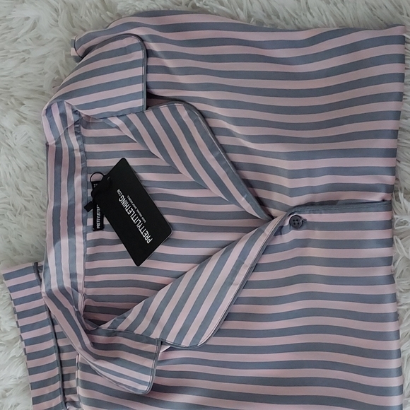 Plus Sz 20 Pajama Set Pink and Grey Stripe Long Pants/Sleeves Satiny Feel - Picture 8 of 11